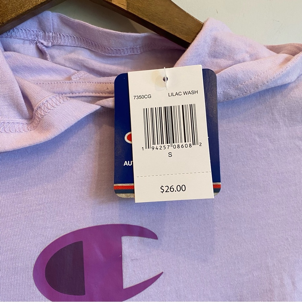 CHAMPION Girl’s Lavender Purple Logo Hooded Long Sleeve Shirt - Picture 4 of 4